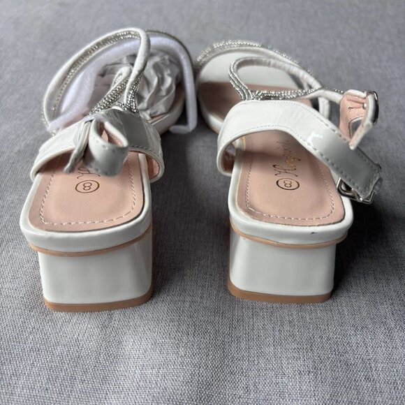 White Rhinestone Sparkly 2 Inch Chunky Heel Sandals Square Toe - Picture 7 of 8